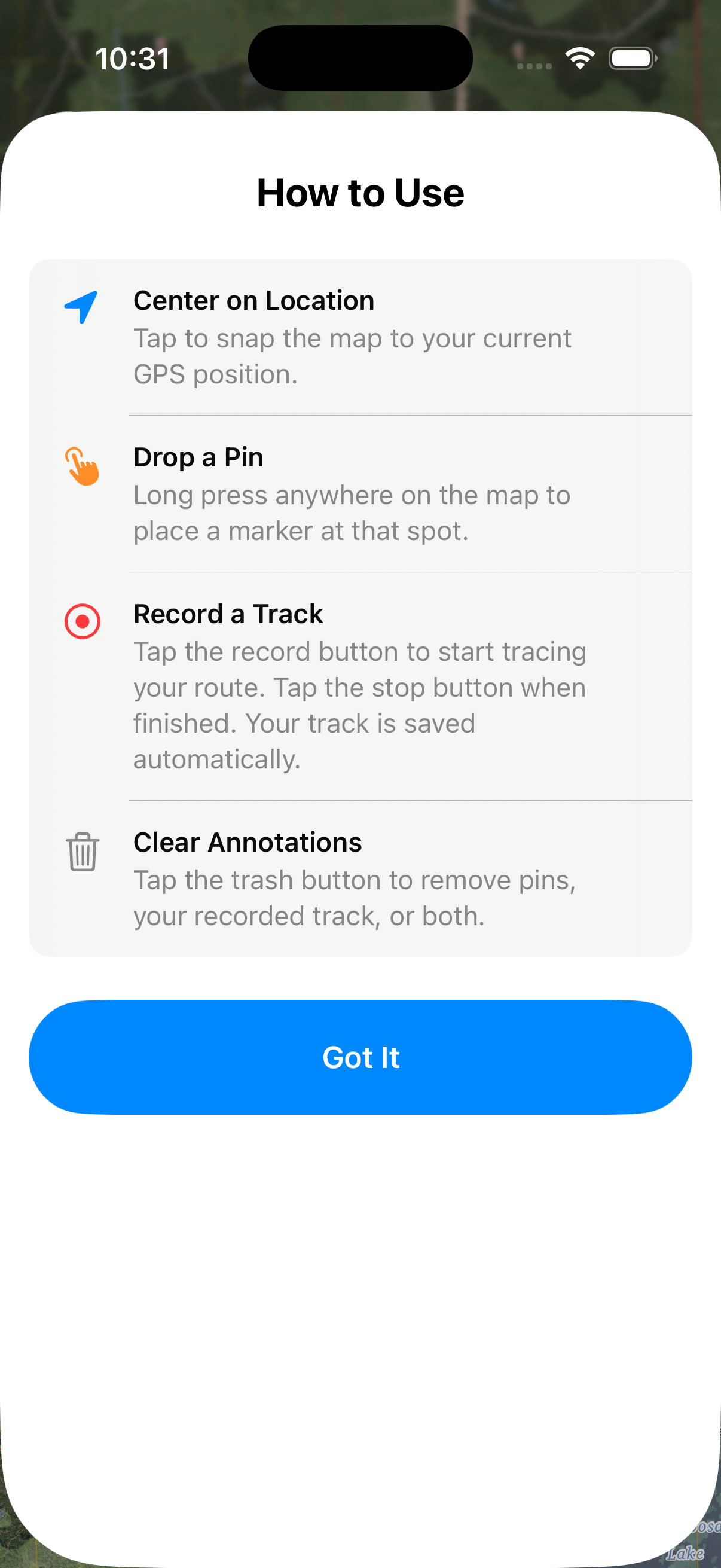 App tutorial screen